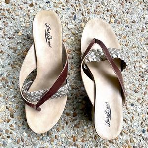 Lucky Brand Brown Gold Braid Wedge Sandals Size 9.5